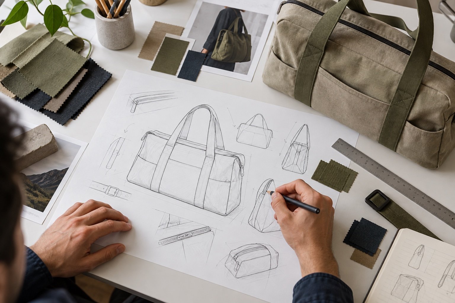 Industrial designer sketching a custom bag concept