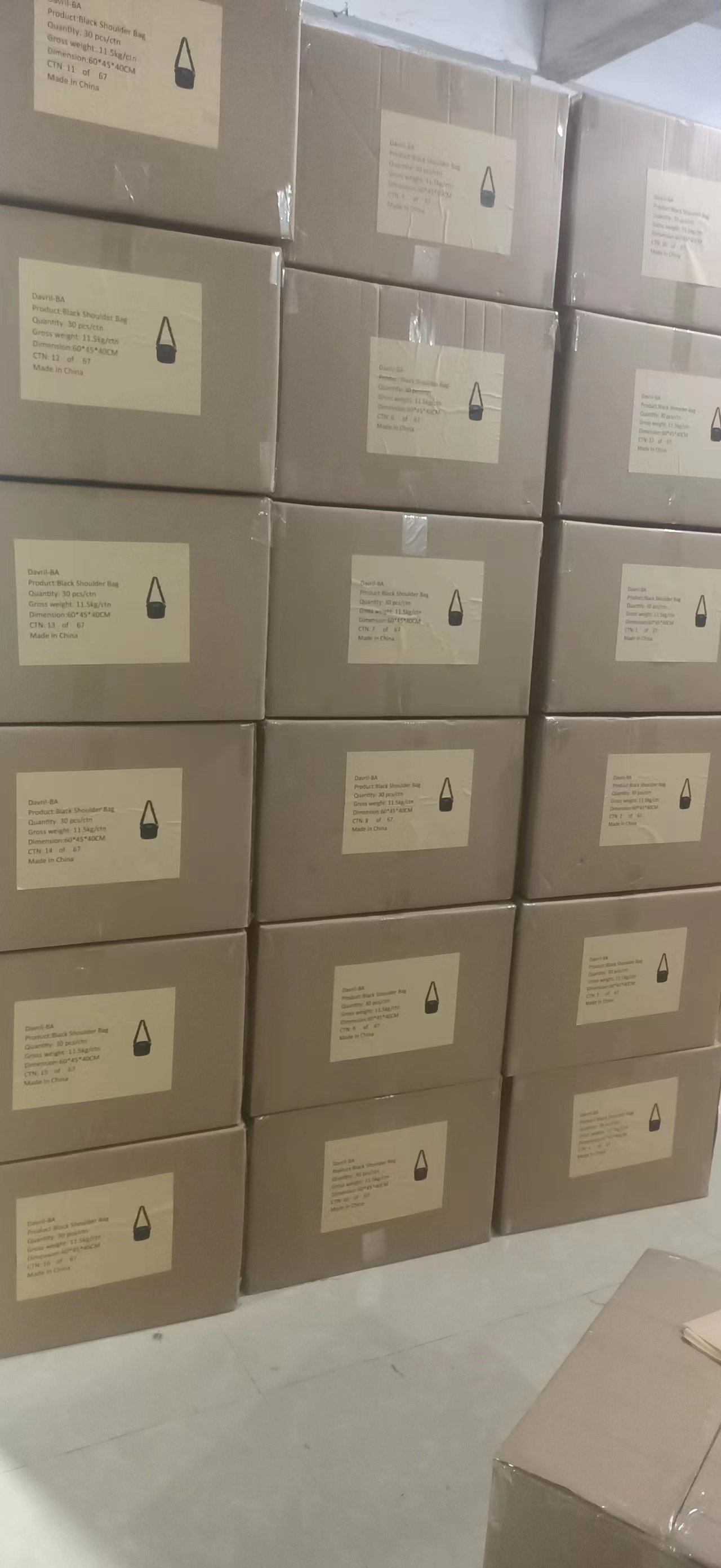 Prepared cartons labeled for the buyer delivery workflow