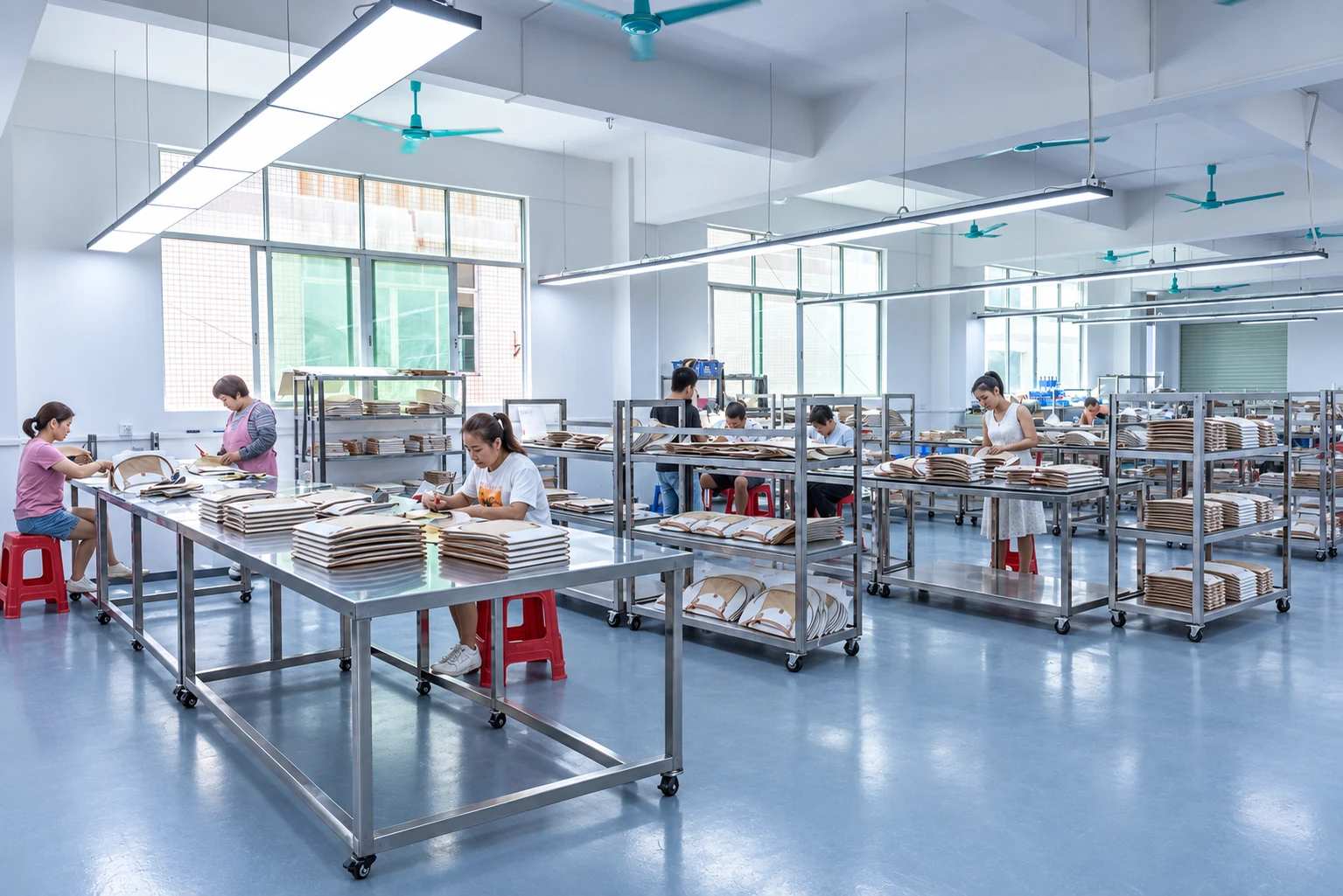 Clean and organized custom bag production room at MAZ Outdoor