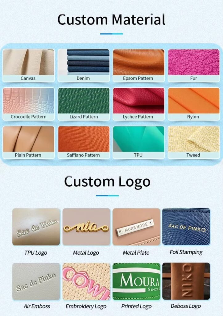 Representative material, logo and hardware options