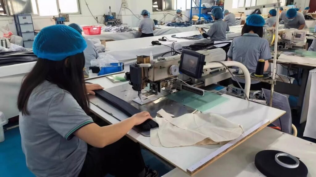 Operator sewing custom bag components